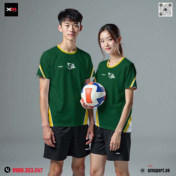 Đồng phục bóng chuyền màu xanh lá cây – Thiết kế unisex, thoáng mát và năng động