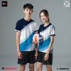 Đồng phục bóng chuyền thiết kế tone trắng phối xanh navy năng động