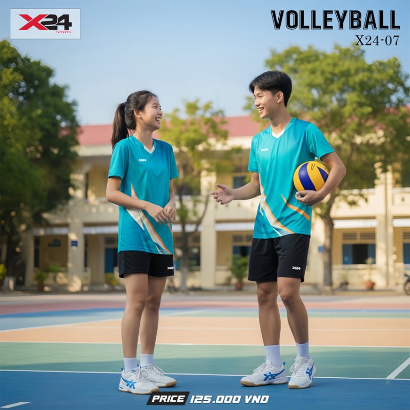 Đồng Phục Bóng Chuyền Xanh Ngọc Cam Trẻ Trung X24-07