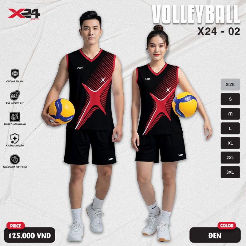 Đồng Phục Bóng Chuyền X24-02 Màu Đen Đỏ Cá Tính
