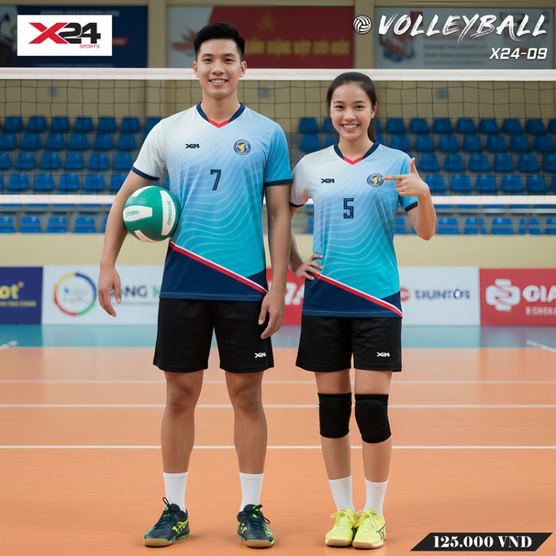 Bộ Quần Áo Bóng Chuyền X24-09 Xanh Dương Viền Đỏ Trắng