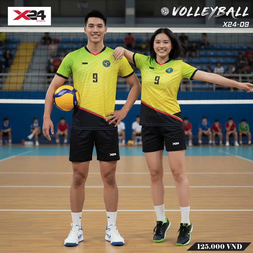 Đồng phục bóng chuyền X24-09 màu vàng neon đen năng động