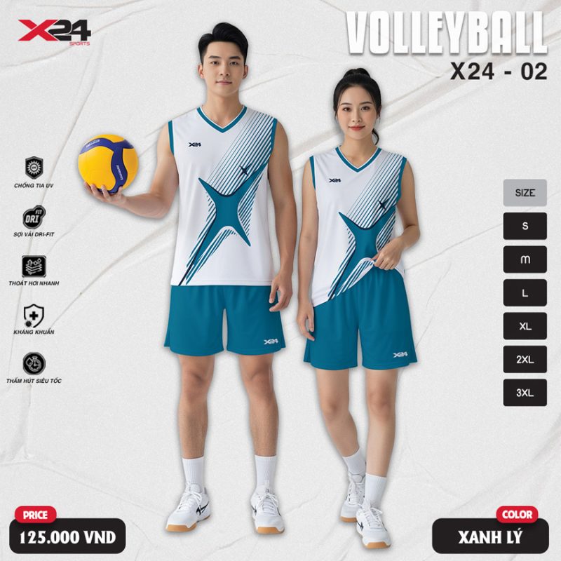 Đồng Phục Bóng Chuyền X24-02 Màu Xanh Lý Trắng - Năng Động & Thoáng Mát