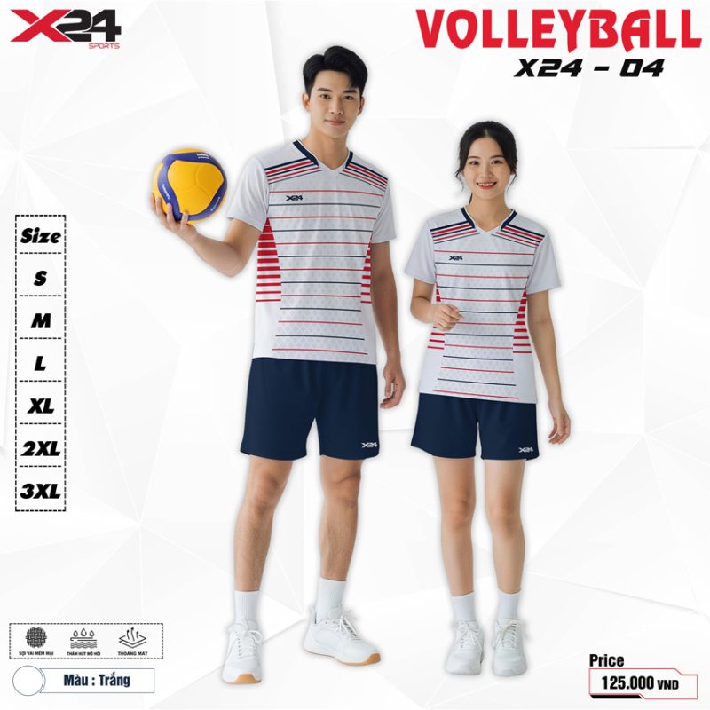 Bộ đồ bóng chuyền X24-04 Trắng phối Navy – Năng động và tinh tế