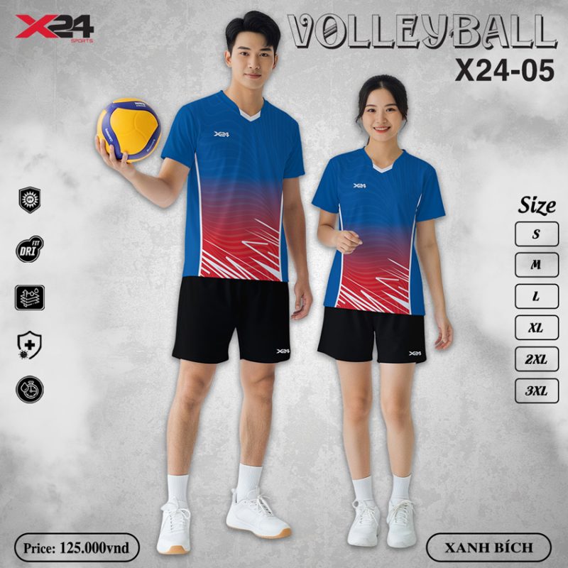 Áo Bóng Chuyền X24-05 Xanh Bích – Thiết Kế Gradient Năng Động Cho Nam