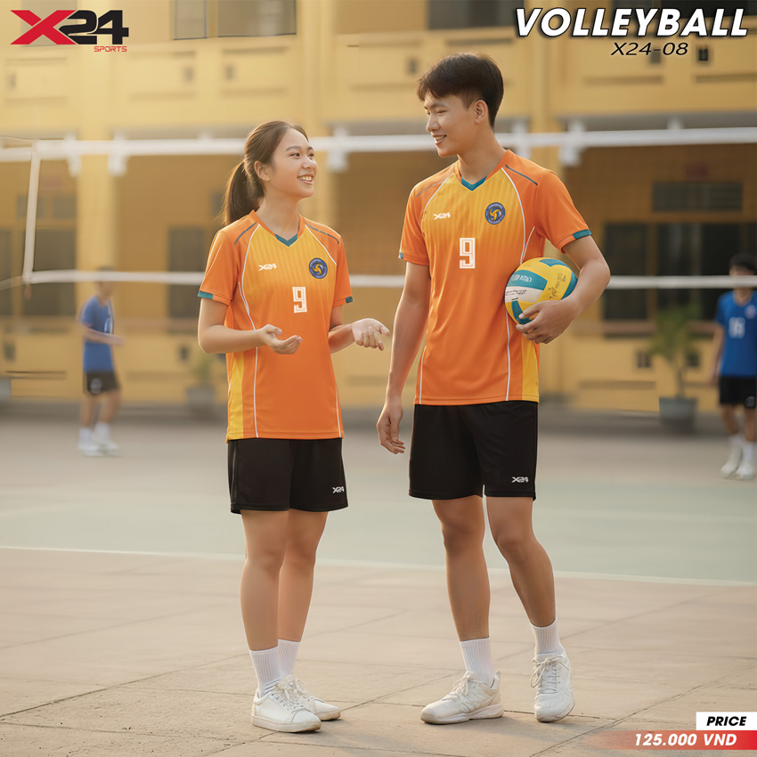 Áo bóng chuyền X24-08 màu cam thiết kế unisex thể thao
