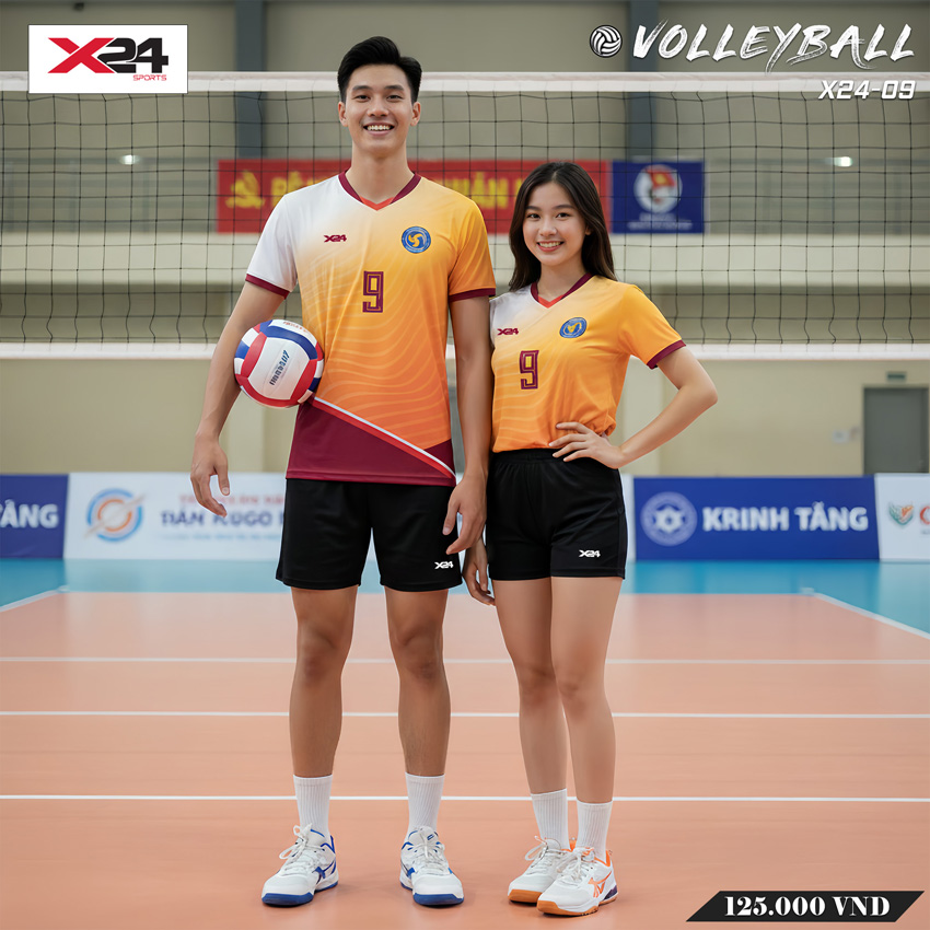 Áo bóng chuyền X24-09 màu vàng cam chuyển sắc rực rỡ