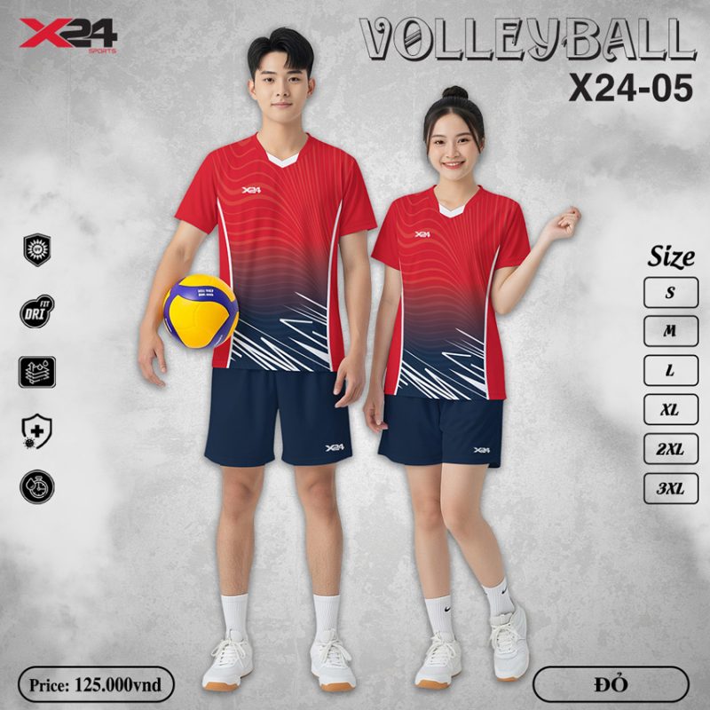 Áo Bóng Chuyền X24-05 Màu Đỏ Xanh Navy Gradient