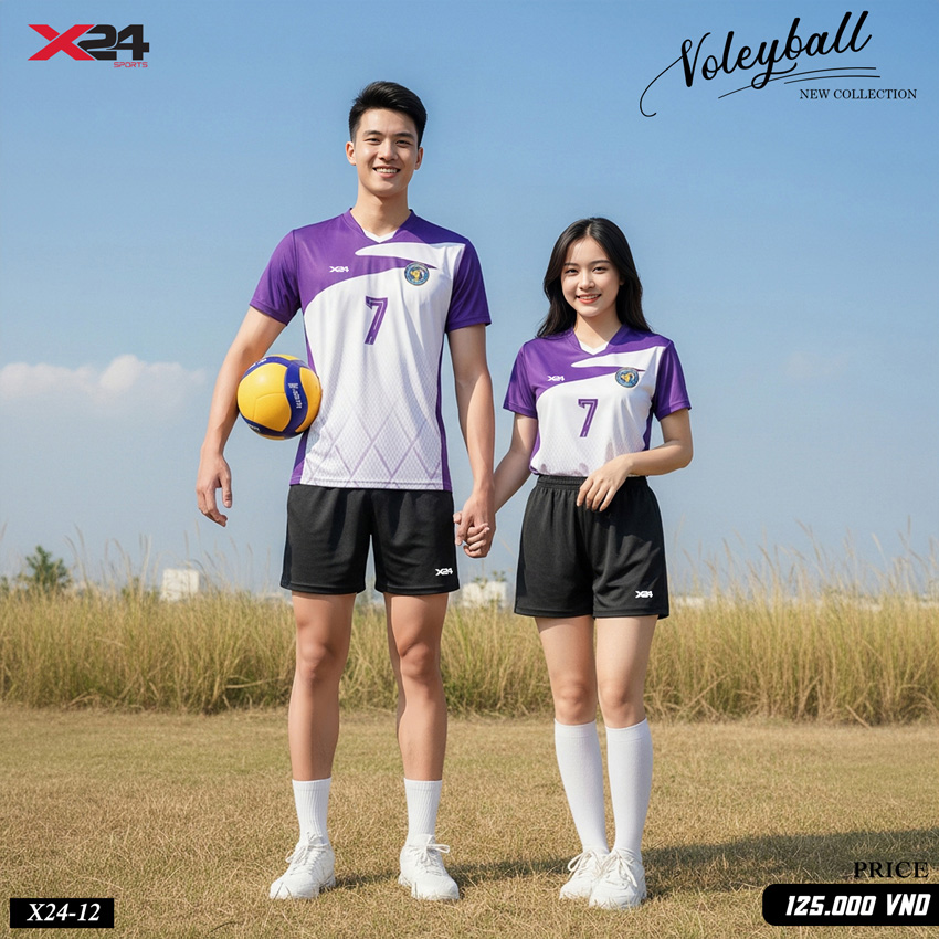 Áo bóng chuyền X24 Sports mẫu X24-12 màu tím phối trắng