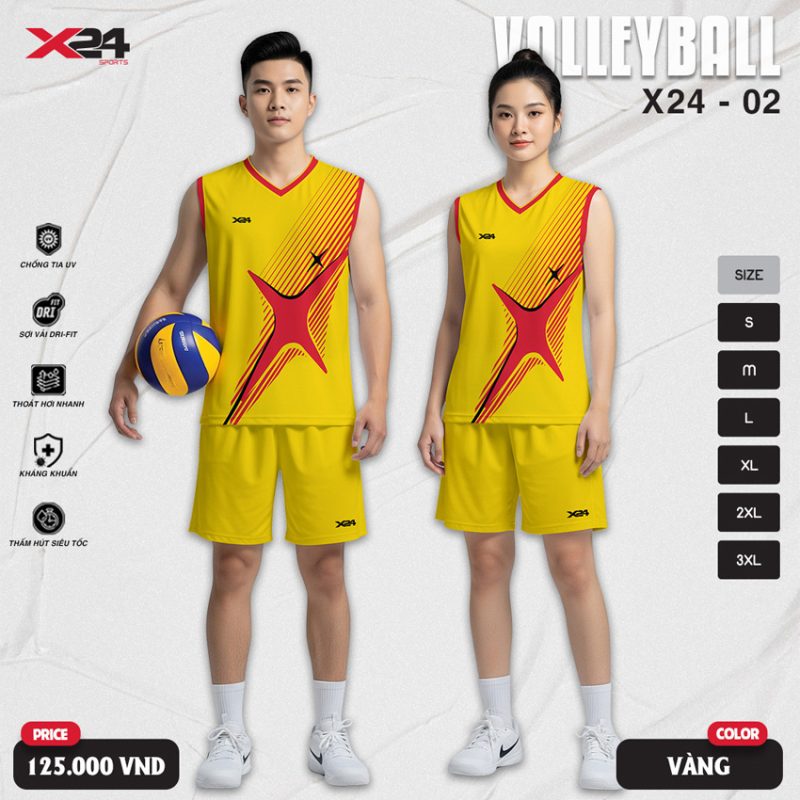 Đồng phục bóng chuyền X24 - 02 màu vàng tươi nổi bật