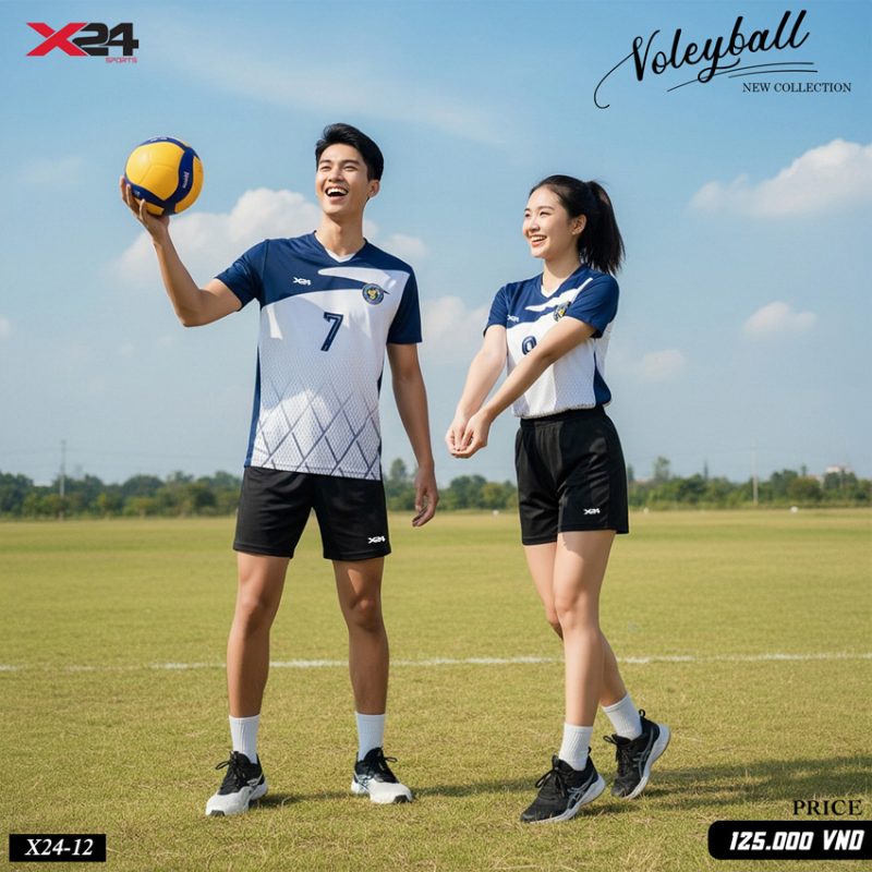 Áo bóng chuyền Unisex Xanh Navy Trắng - Thiết Kế Cá Tính, Chất Liệu Thoáng Khí