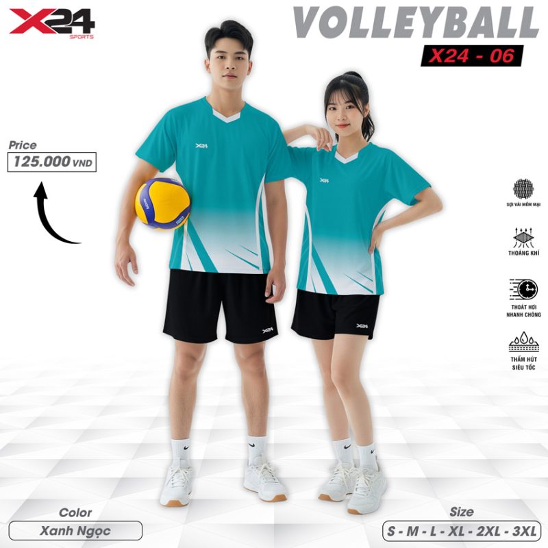 Áo Bóng Chuyền Xanh Ngọc X24-06 – Thiết Kế Năng Động, Phù Hợp Cả Nam & Nữ