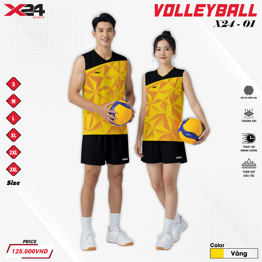 Áo bóng chuyền X24 - 01 màu vàng đen năng động cho nam nữ