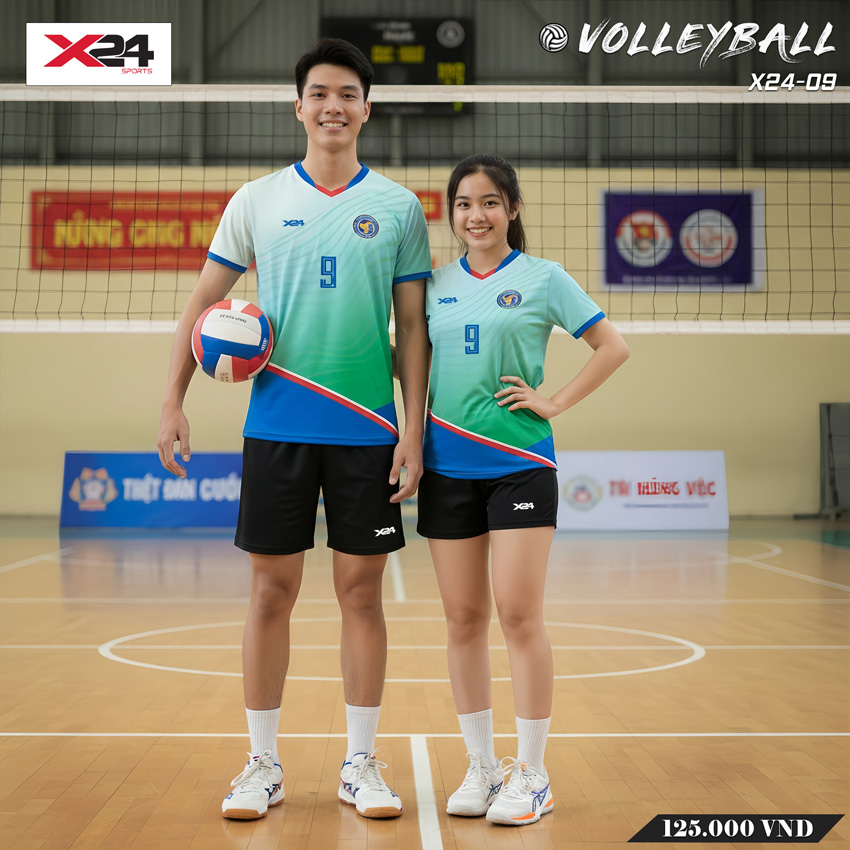 Đồng phục bóng chuyền X24-09 tông màu xanh lá và trắng thiết kế hiện đại