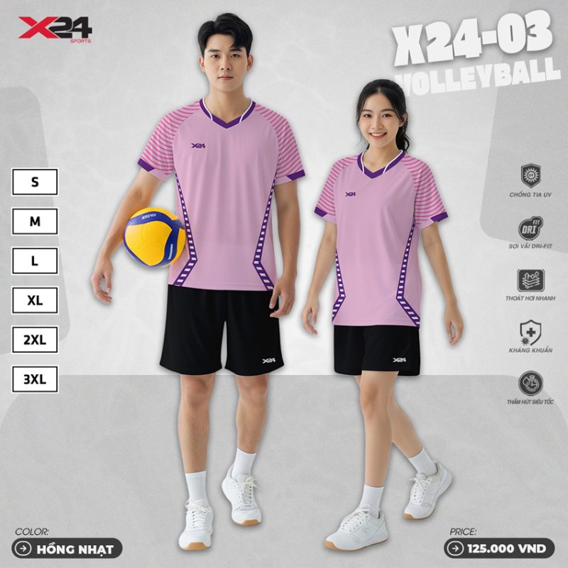 Áo bóng chuyền nữ X24-03 hồng nhạt thiết kế hiện đại