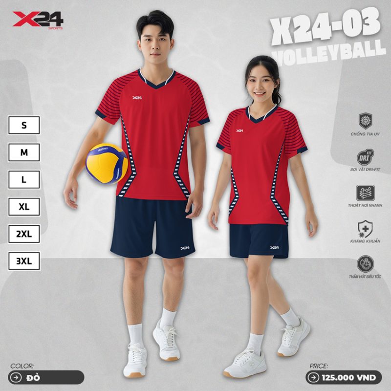 Bộ đồ bóng chuyền X24-03 đỏ năng động cho nam nữ