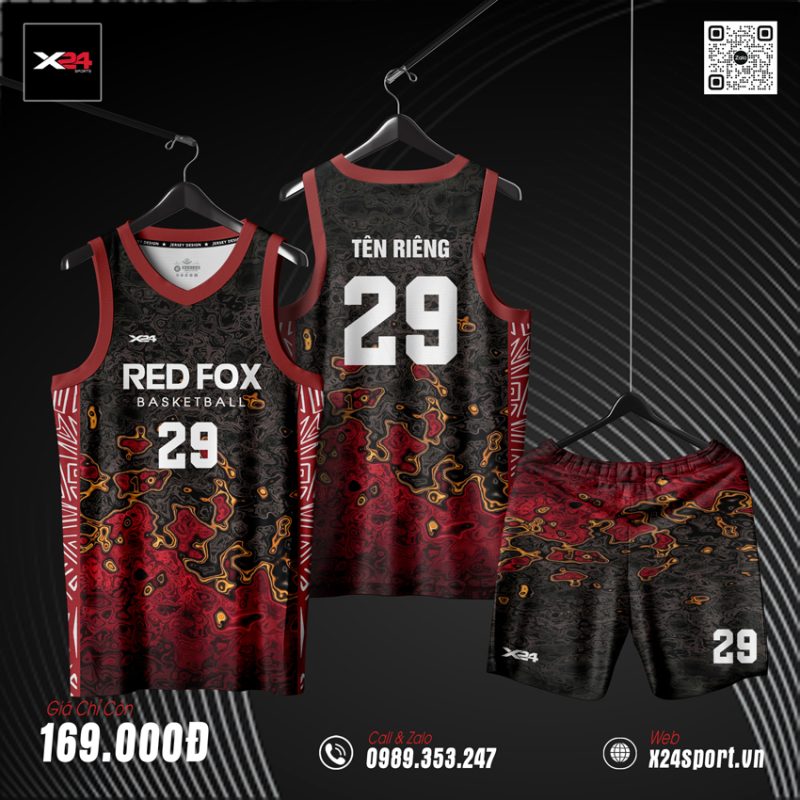 Bộ Quần Áo Bóng Rổ RED FOX Đen Đỏ Vàng Cam – Thiết Kế Địa Hình Cá Tính