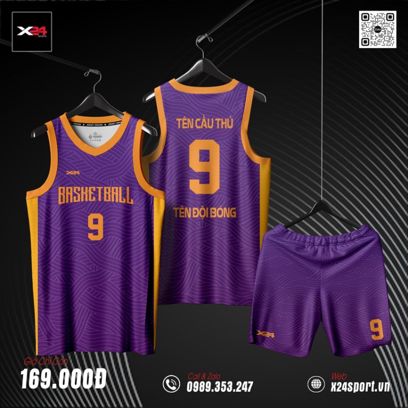 Đồng phục bóng rổ tím đậm phối vàng gold chuyên nghiệp