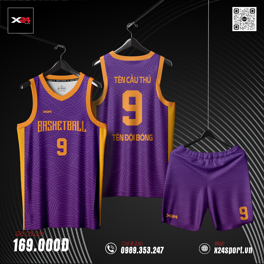 Đồng phục bóng rổ tím đậm phối vàng gold chuyên nghiệp
