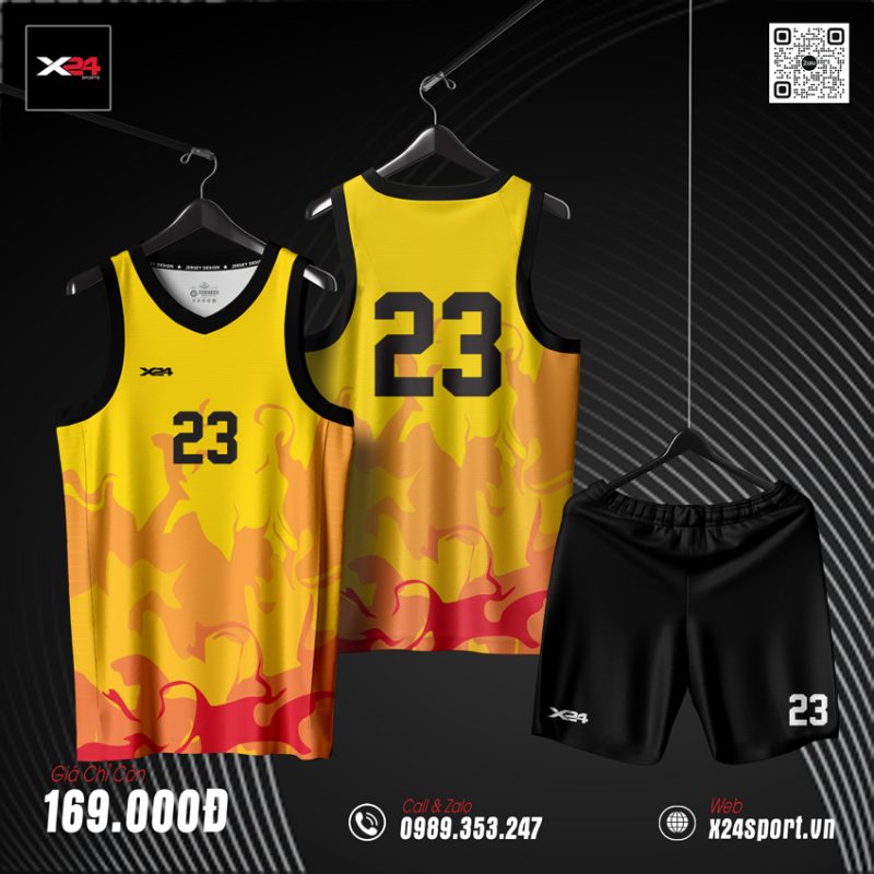 Đồng phục bóng rổ X24 Flame Vàng Cam Đỏ - Sức Nóng Rực Cháy