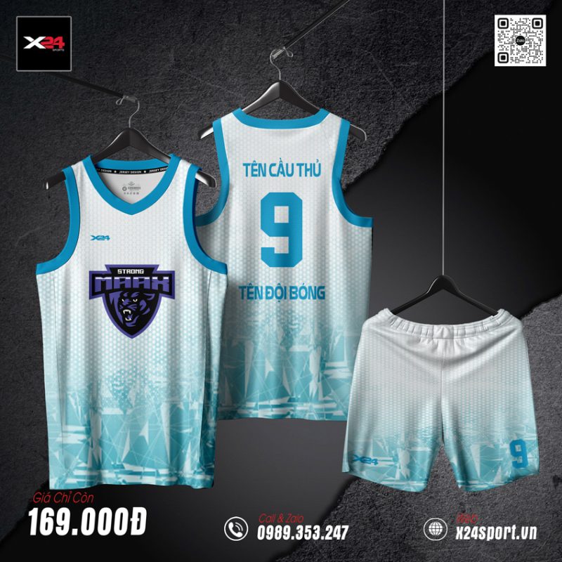 Áo Bóng Rổ Trắng Xanh Ngọc – Năng Động & Đậm Chất Thể Thao