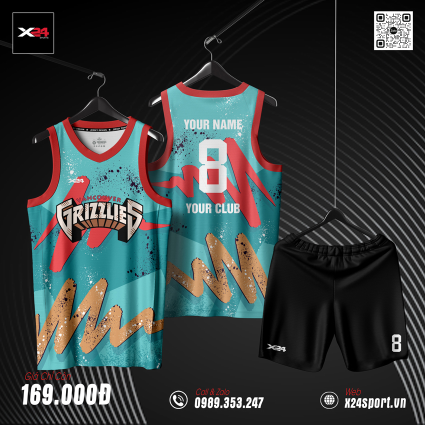 Áo bóng rổ Grizzlies màu xanh ngọc lam thiết kế graffiti năng động