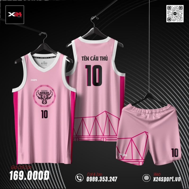 Áo bóng rổ hồng pastel Buffaloes phong cách hiện đại