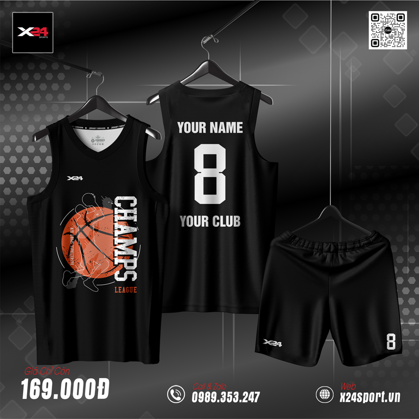 Bộ quần áo bóng rổ màu đen phong cách urban streetwear cho nam