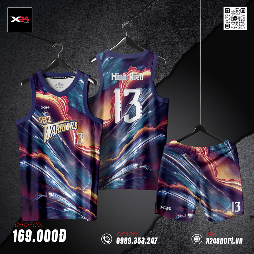 Bộ đồng phục bóng rổ đội trẻ màu tím đậm phối họa tiết vũ trụ hiện đại