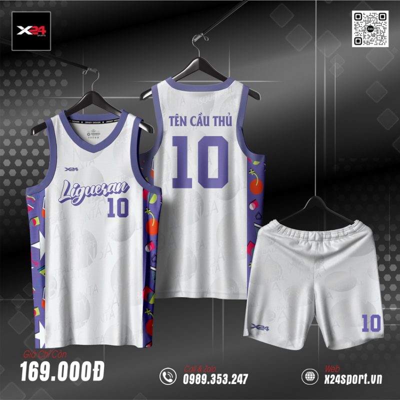 Áo bóng rổ Trắng Tím Pastel – Streetwear thể thao nổi bật