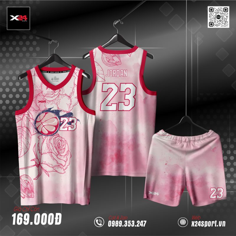 Áo Bóng Rổ Jordan Hồng Pastel Hoa Hồng - In Tên Số Cá Nhân