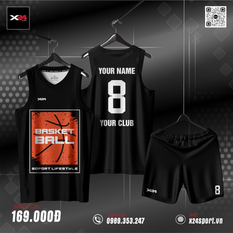 Đồng phục bóng rổ X24 Sport - Màu đen cam mạnh mẽ, thiết kế chuyên nghiệp