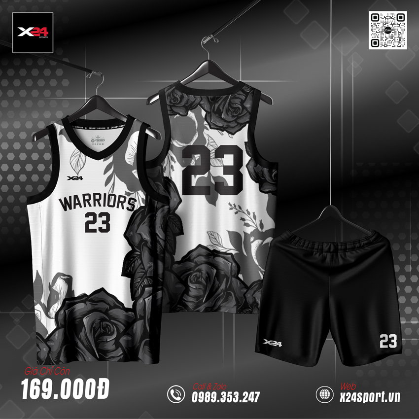 Đồng phục bóng rổ đen trắng Warriors số 23