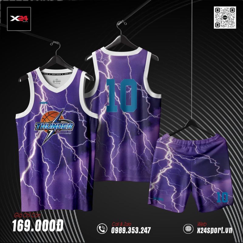 Áo Bóng Rổ Thunder Girls Màu Tím - Thiết Kế Sấm Sét Ấn Tượng