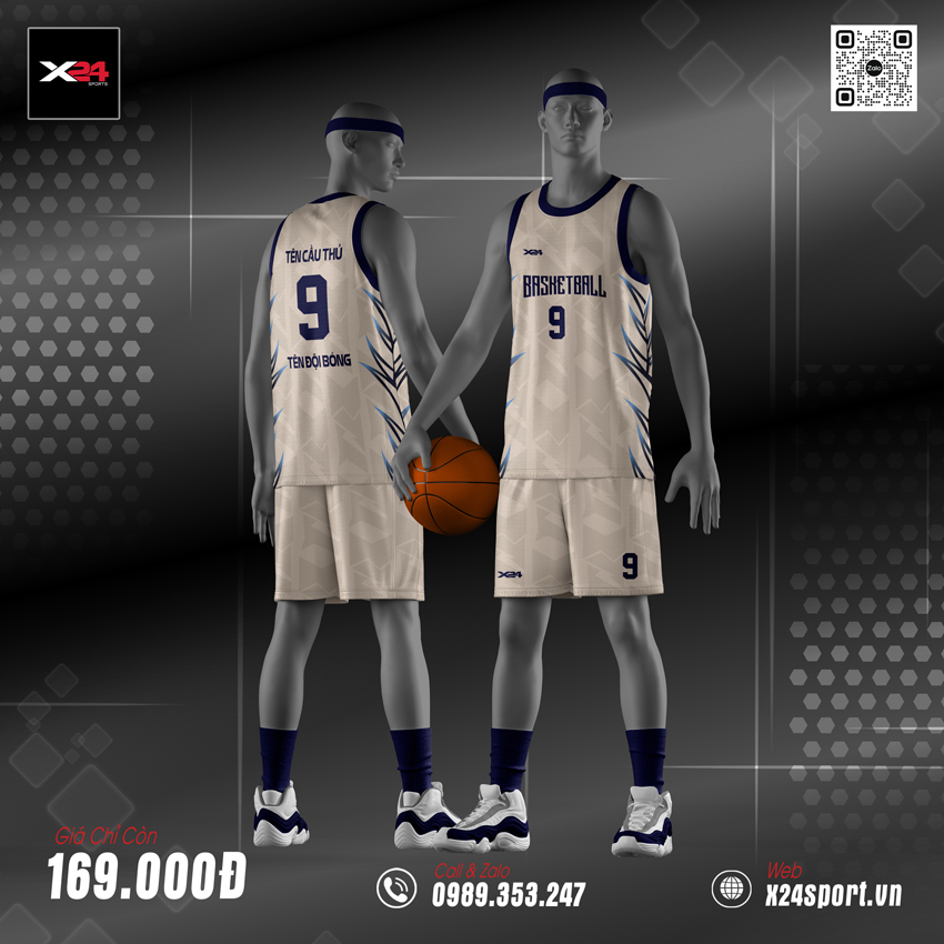 Áo bóng rổ phong cách street màu kem xanh navy