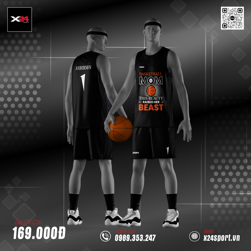Áo bóng rổ thiết kế cao cấp màu đen với điểm nhấn nổi bật