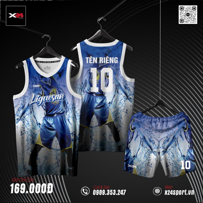 Áo Bóng Rổ Thiết Kế Ligueran Xanh Dương - Đen Trắng Đầy Mạnh Mẽ