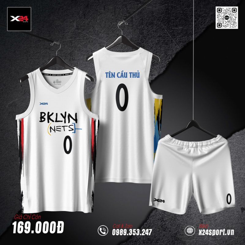 Áo Bóng Rổ Trắng Loang Màu – Phong Cách BKLYN NETS Cá Tính