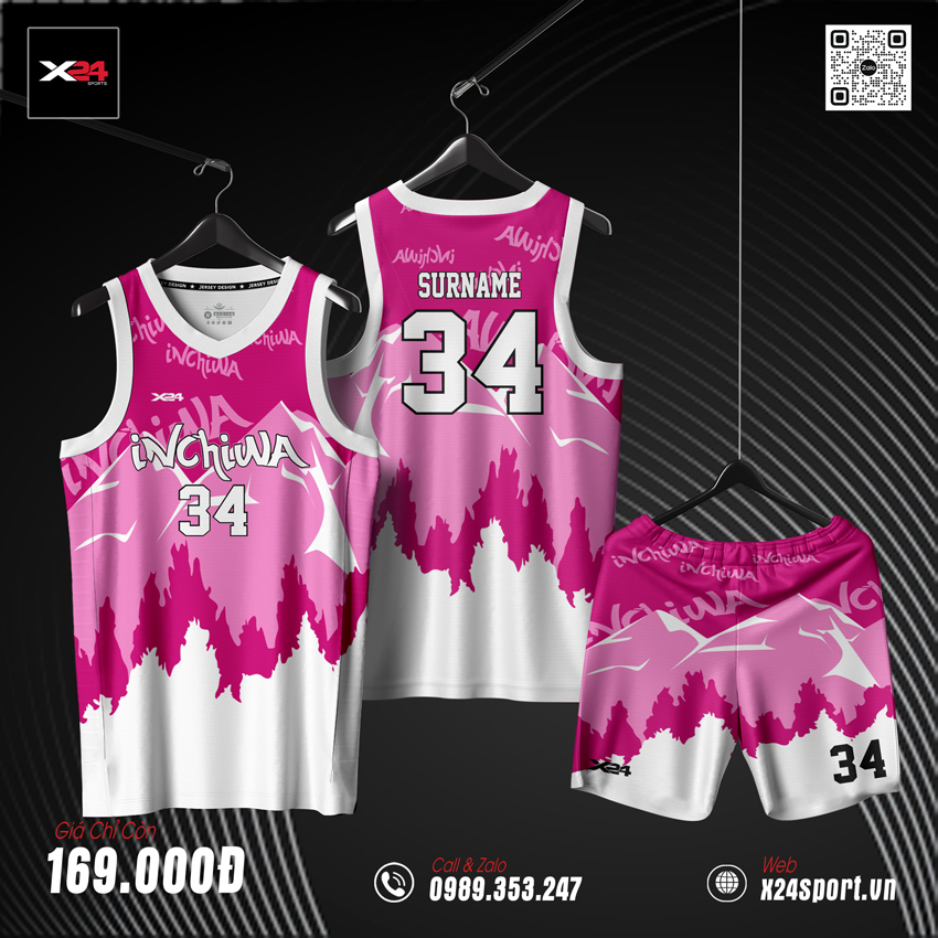 Đồng phục thể thao hồng trắng thiết kế hiện đại cảm hứng thiên nhiên