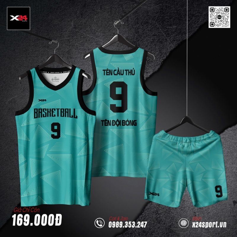 Đồng Phục Bóng Rổ Thiết Kế Xanh Ngọc Lam Viền Đen Năng Động