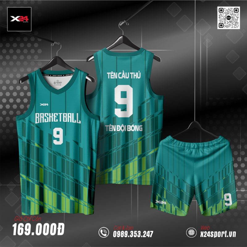 Đồng phục bóng rổ trẻ em X24 Sport màu xanh ngọc thiết kế hiện đại