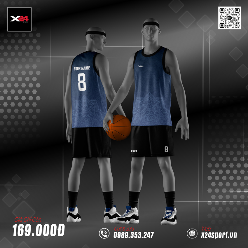 Bộ đồ bóng rổ nam xanh navy – đen chất cao cấp, thoáng khí