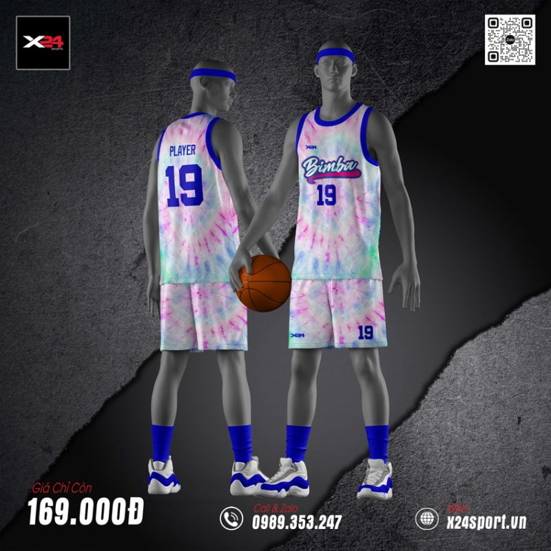 Quần áo bóng rổ Tie-Dye pastel viền xanh navy nổi bật