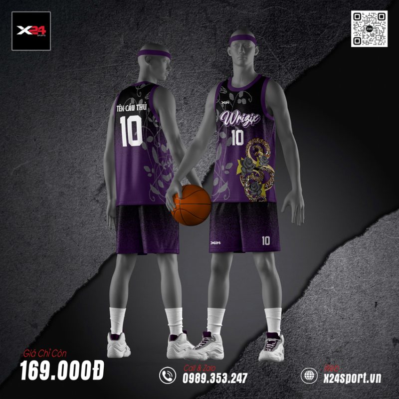 Đồng Phục Bóng Rổ Màu Tím Than Phối Đen Họa Tiết Rắn Cá Tính