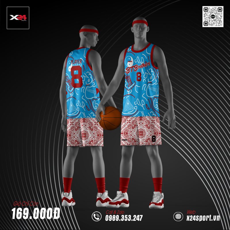 Bộ quần áo bóng rổ học sinh - Xanh dương phối đỏ trắng nổi bật