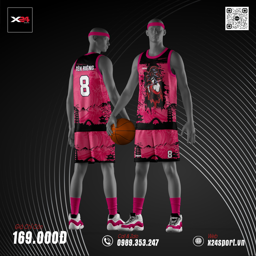 Áo bóng rổ học sinh cấp 3 màu hồng thiết kế graffiti cá tính
