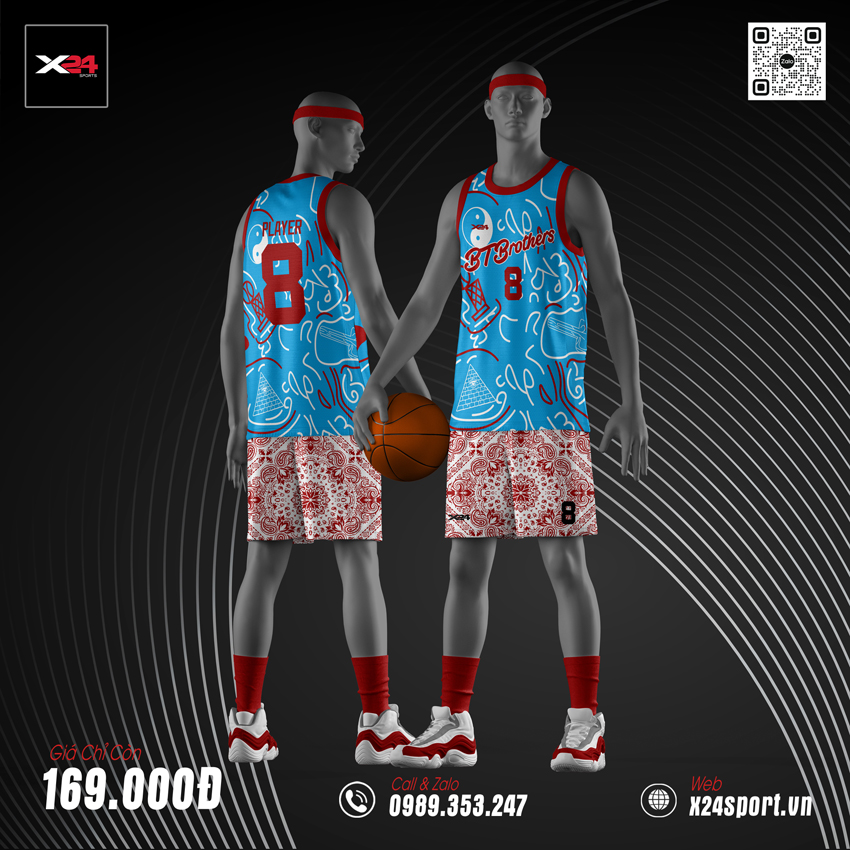 Bộ quần áo bóng rổ học sinh xanh dương phối đỏ trắng