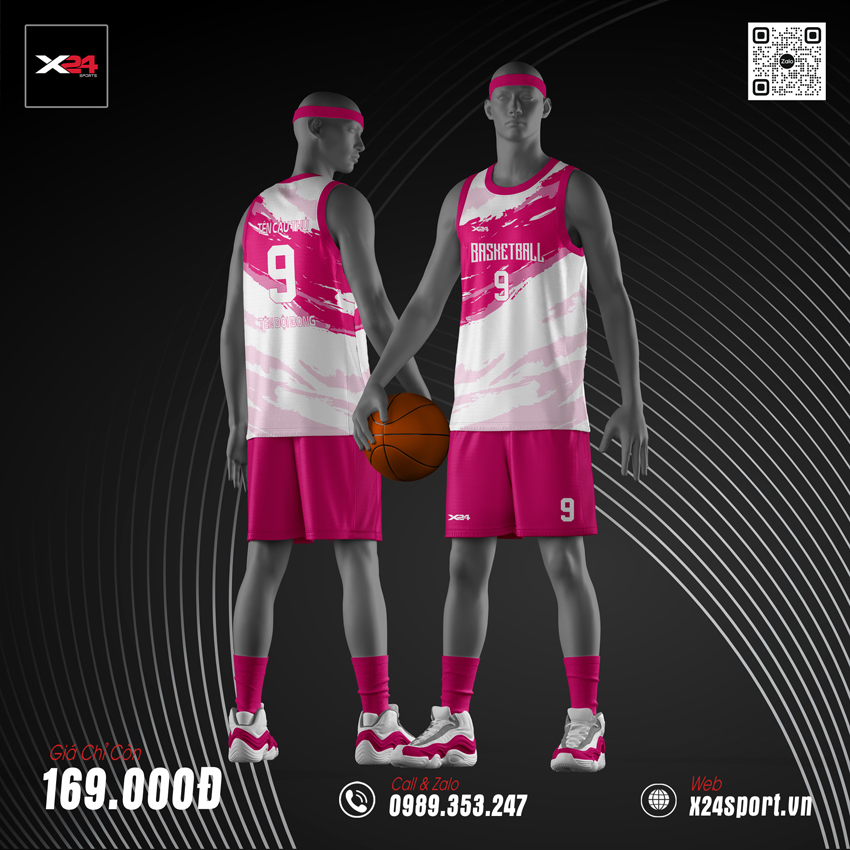 Đồng phục bóng rổ X24 Sport màu hồng đậm với thiết kế hiện đại