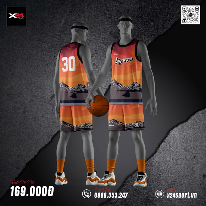 Đồng phục bóng rổ màu cam hoàng hôn phối đen - Thiết kế năng động, chất liệu cao cấp