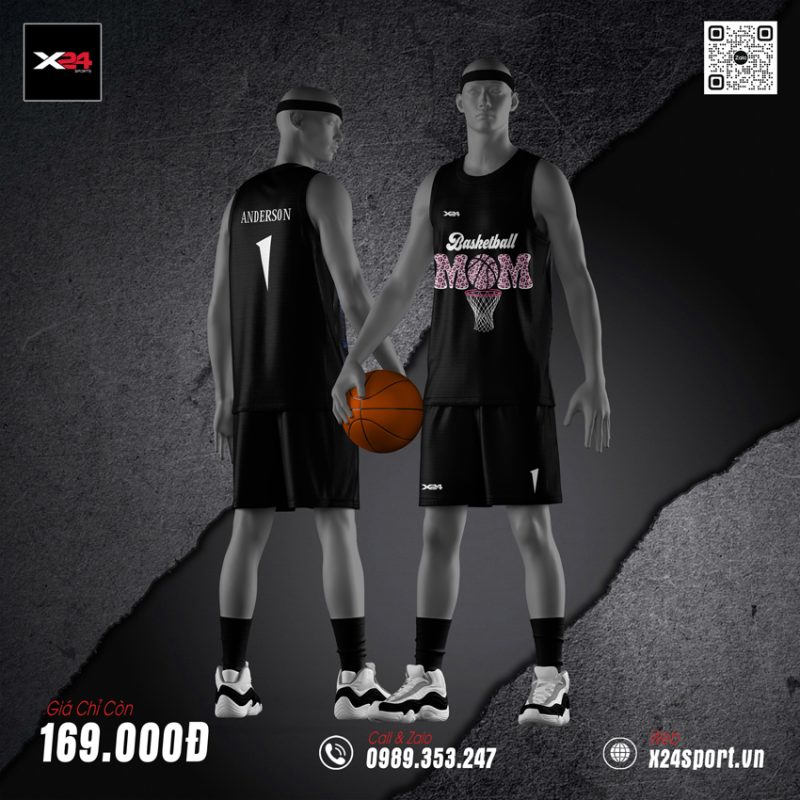 Bộ Đồ Bóng Rổ Màu Đen Cá Tính X24 Sport – Phong Cách Mạnh Mẽ Cho Người Yêu Thể Thao